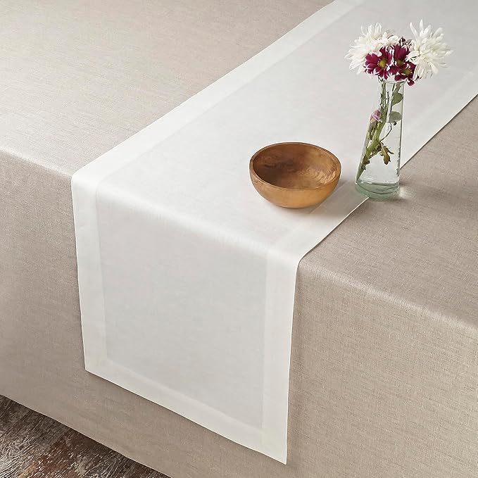 D'Moksha Homes Linen Ivory Table Runner 48 Inches - 100% Pure Linen Small Table Runner 14 x 48 Inch for Coffee Tables, Dresser, Fall, Autumn and Halloween - Machine Washable