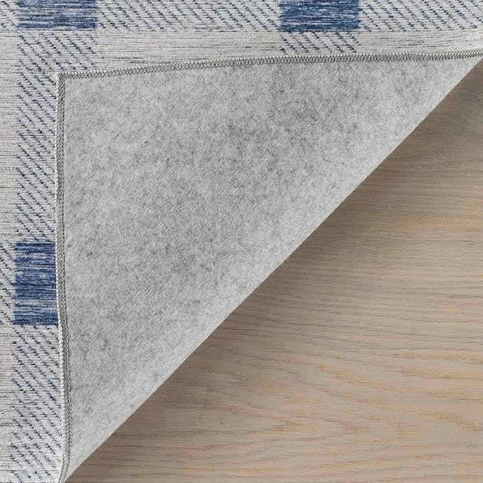Dash & Albert Valen Plaid Blue Machine Washable Rug, 8.5 X 11.5 Feet, Blue/White Plaid Pattern