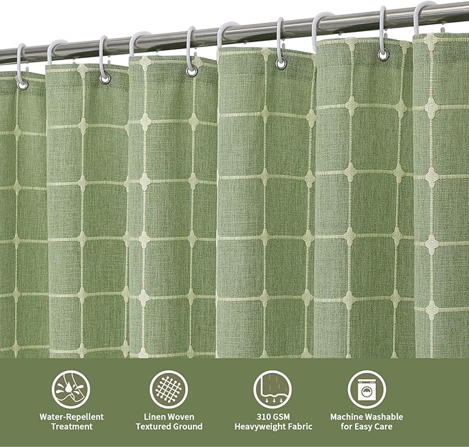 MitoVilla Sage Green Boho Farmhouse Shower Curtains for Modern Country Bathroom Decor, Thick Polyester Linen Fabric Shower Curtain, Rustic Neutral Weave Cloth Shower Curtain, 72 x 72