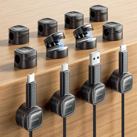 12 Pack Magnetic Cable Clips – Cord Organizer & Holder, Toocki Adhesive Cable Management, Wire Holder for USB Charging Cables, Ideal for Home, Office, Car, Desk, and Nightstand-Black