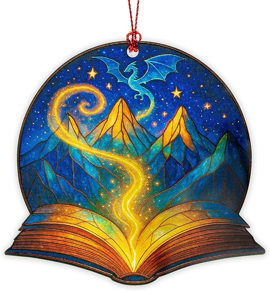 Book Ornament, acotar Gifts for Women, Book Ornaments for Christmas Tree, Book Lover, Acotar Merch, Xmas Ornament 2025, Suncatcher Effect Stained Glass Window Hanging, car Hanging Accessories