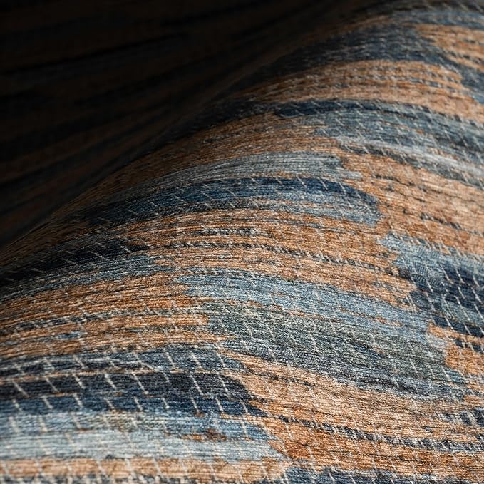 Dash & Albert Ravel Stripe Blue Machine Washable Rug, Runner-2.5 X 8 Feet, Tan/Blue Stripe Pattern