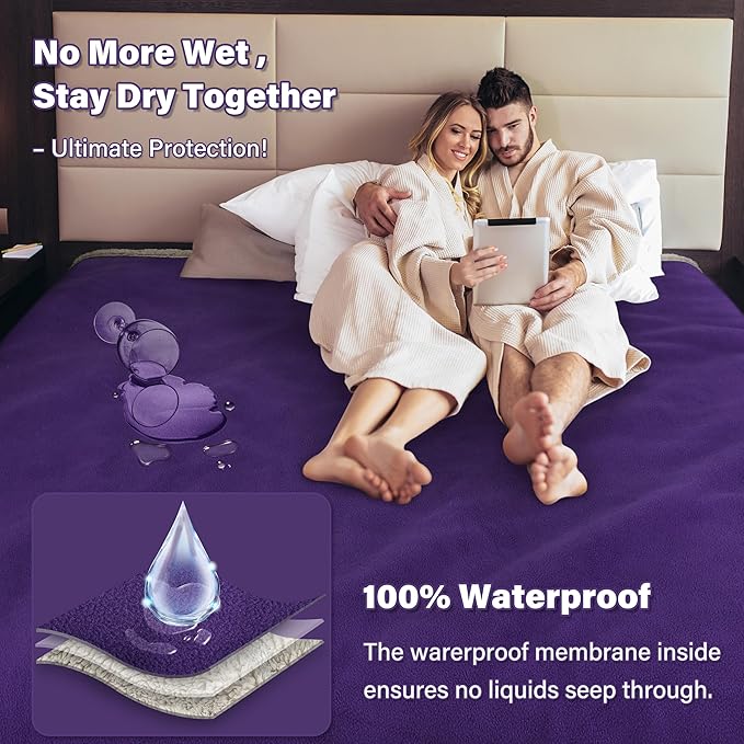 Catalonia Waterproof Bed Blanket, Washable Leakproof Bed Cover for Couples, Reversible Protector Blanket for Couch Sofa, Stain Proof Blanket Pad for Adults, 50X60 inches, Purple