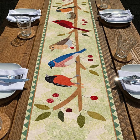 Seliem Summer Birds Tree Branches Table Runner, Cardinal Home Kitchen Dining Decor, Spring Seasonal Farmhouse Decorations Indoor Outdoor Party Supply 13 x 108 Inch