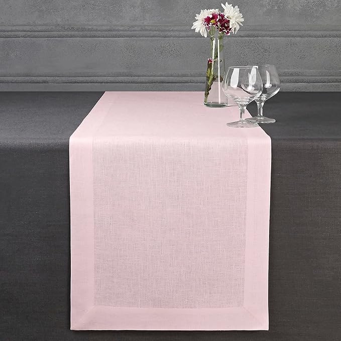 D'Moksha Homes Linen Pastel Pink Table Runner 108 Inches Long - 100% Pure Linen Dining Table Runner 14 x 108 Inch for Fall, Autumn and Halloween - Machine Washable