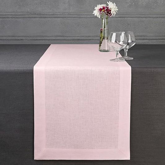 D'Moksha Homes Linen Pastel Pink Table Runner 108 Inches Long - 100% Pure Linen Dining Table Runner 14 x 108 Inch for Fall, Autumn and Halloween - Machine Washable