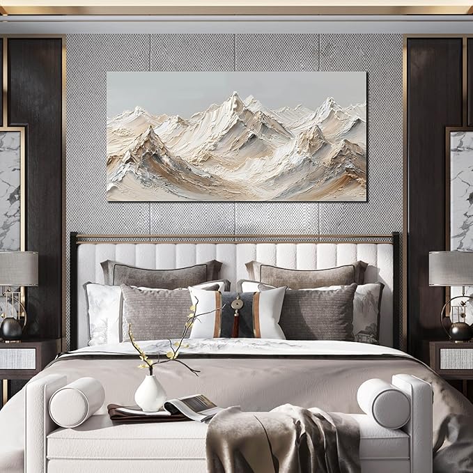 Abstract Canvas Art White Mountain Wall Art Minimalist Wall Decor Large Painting Nature Artwork for Living Room Bedroom Dining Room Office 24" x 48"