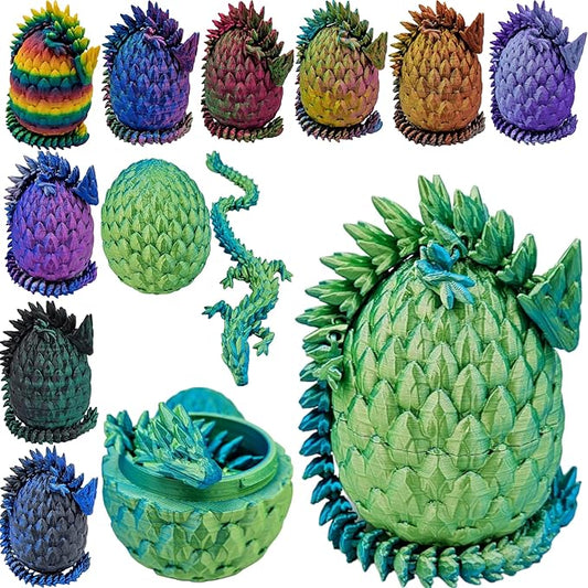 3D Printed Dragon Egg Articulating Gemstone Dragon Fidget Figurine - Vibrant Color Dragons Flexible ADHD, Autism and Anxiety Relief - Articulated Joints (Blue Yellow)