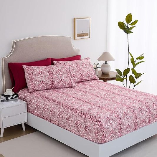 Full Size Bed Sheets Set Deep Pockets - 6PC Paisley Ultra Soft Microfiber Bed Sheets Set - Easy to Clean, 90 Thread Count Sheets with Fitted Sheet, Flat Sheet & Pillowcases (Burgundy)