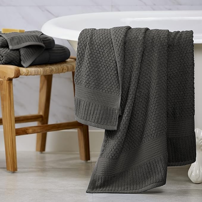 NY Loft 100% Cotton Hand Towel 6 Pack | Super Soft & Absorbent Quick-Dry Hand Towels 16" x 28" |Textured and Durable Cotton | Trinity Collection (6 Pack Hand Towel, Dark Grey)