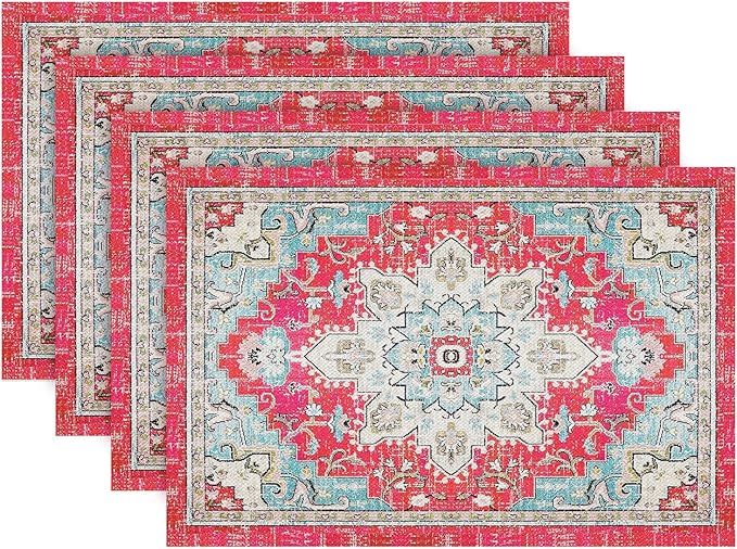 Snycler Table Runner Boho Table Runners Vintage Elegant Farmhouse Table Center Linen Decor for Home Dining Party Entrance (12x18 Inch ,Set of 4) Boho-Pink
