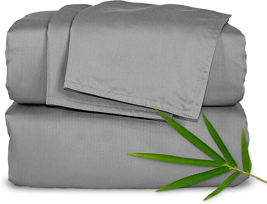 Twin XL Sheets by Pure Bamboo, Genuine 100% Organic Viscose Derived from Bamboo Bed Sheet Set, Luxuriously Soft & Cooling, Double Stitching, Lifetime Quality Promise (Twin XL, Stone Grey)