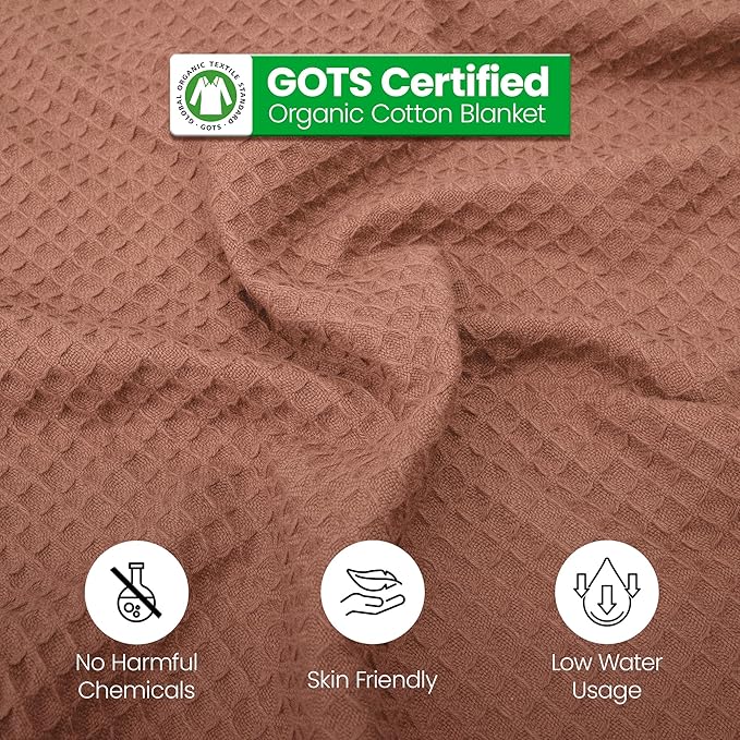 100% Long Staple Cotton Waffle Multipurpose Blanket | Soft & Breathable, Lightweight All-Season Throw for Bed/Couch/Sofa | Machine Washable | (Waffle-Coffee, Queen (U.S. Standard))