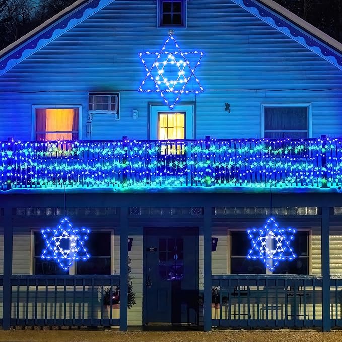 Hiboom Hanukkah Window Lights Decorations, 8 Lighting Modes Star of David Hanukkah Decor 66 LED Blue Chanukah Lights with USB Powered for Jewish Christmas Party Decor Indoor Outdoor Home
