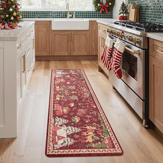 GENIMO Christmas Decorations - Kitchen Mats for Floor, Christmas Kitchen Rugs, Cushioned Anti Fatigue Mat for Home Decor, Waterproof Non Slip Standing Mat for Laundry, 23.6"x71", Red