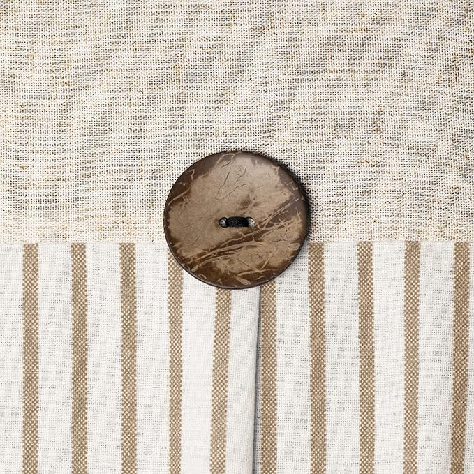 Awellife Farmhouse Beige Shower Curtain Button Linen Textured Woven Fabric,Pleated Beige Stripe,Country Style,60" W x 72" L