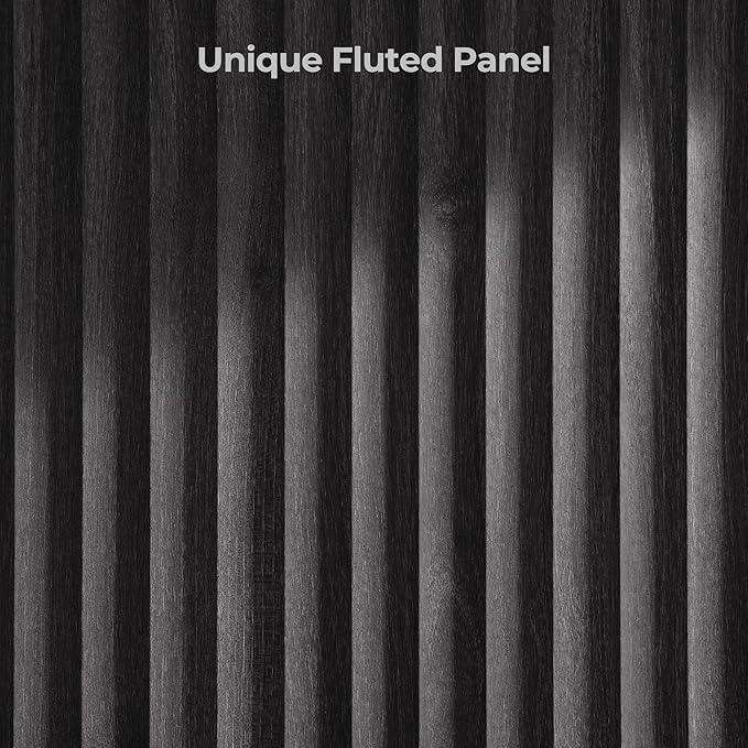 SICOTAS Round Coffee Table for Living Room, Mid Century Modern Fluted Center Coffee Table with Storage, 32" Circle Accent Tea Dining Table for Apartment, Dark Grey Alder