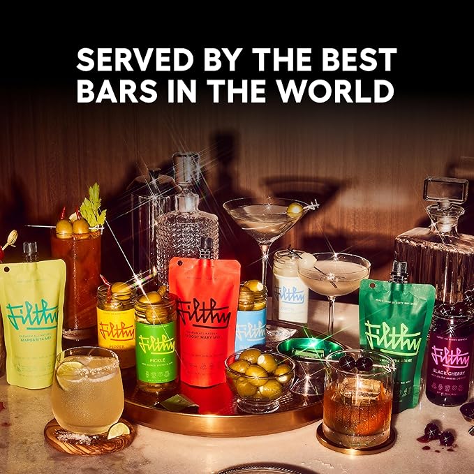 Filthy Black Cherry Whiskey Cocktail Kit, Premium Cocktail Kit for Old Fashioneds and Manhattan Cocktails at Home, Includes Black Cherry Syrup, Black Cherries & 4 Stainless Steel Cocktail Picks