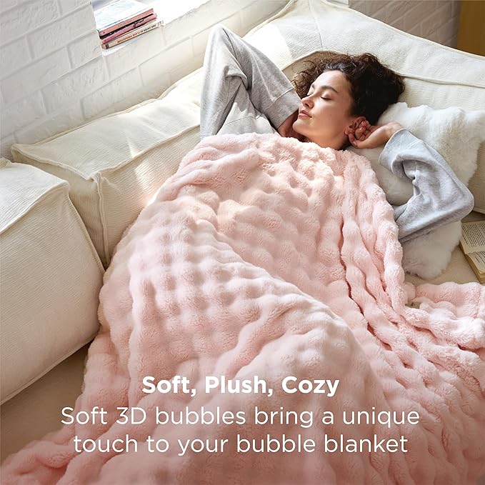 Bedsure 3D Bubble Blanket for Couch - GentleSoft Pink Throw Blanket for Sofa Bed Room Decor - Luxury Warm Cozy Gifts for Grilfriend, All Seasons, Crystal Pink, 50"×60"