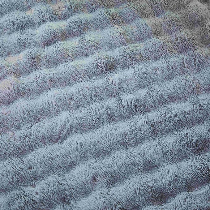 Faux Fur Throw Blanket for Couch Cozy Fuzzy Soft Plush Thick Fluffy Fleece Bubble Blanket for Sofa Bedroom Living Room, 51x63 Inches Light Grey