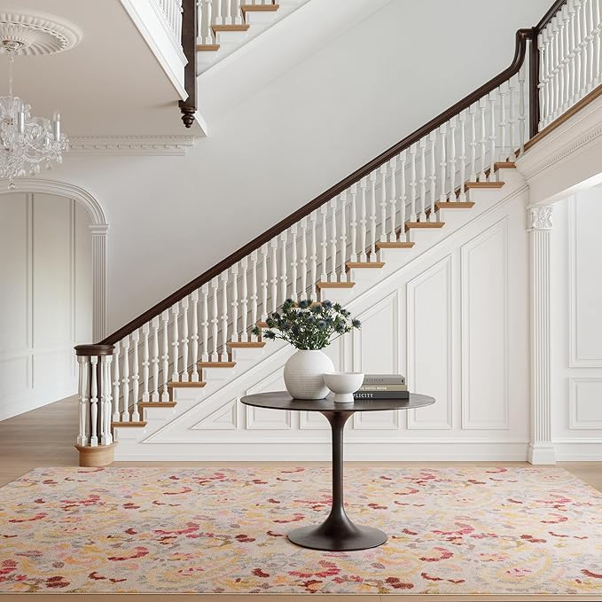 Dash & Albert INES Multi Machine Washable Rug, 5 X 8 Feet, Multicolored/Yellow Floral Pattern