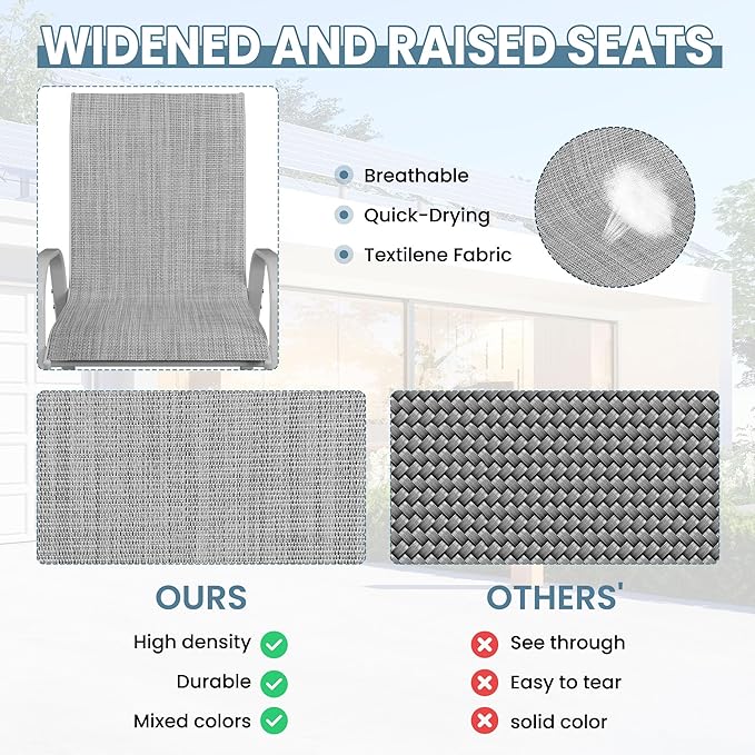 Amopatio Patio Chairs Set of 4, Outdoor Stackable Dining Chairs for All Weather, Comfortable Breathable Garden Outdoor Furniture for Backyard Deck, Grey & White