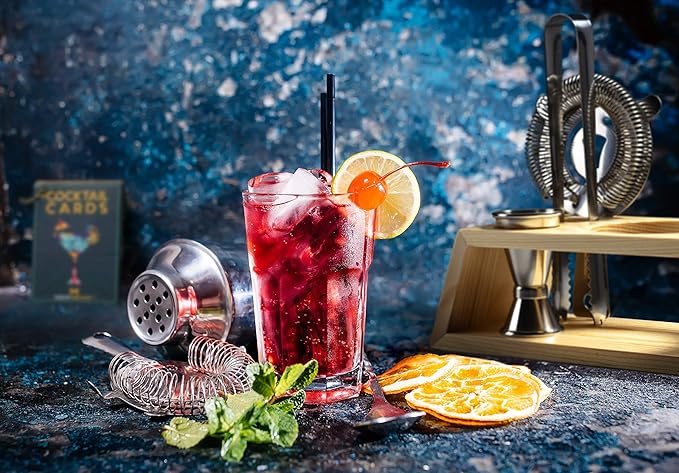 Cocktail Shaker Set Bartender Kit with Bamboo Stand – Professional Martini Shaker, Premium Stainless Steel Shaker Bottle, Complete Bar Accessories Gift Set and Mixology Kit for Home Bar & Drink Mixing