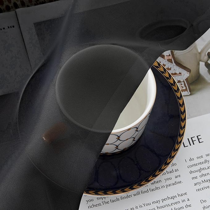 Aiyufeng Sheer Black Curtains 120 Inches Long, Extra Long Rod Pocket Solid Color Window Sheer Curtain Panels, Elegant Curtains & Drapes for Living Room, Bedroom 2 Panels (Black, 59" W x 120" L)