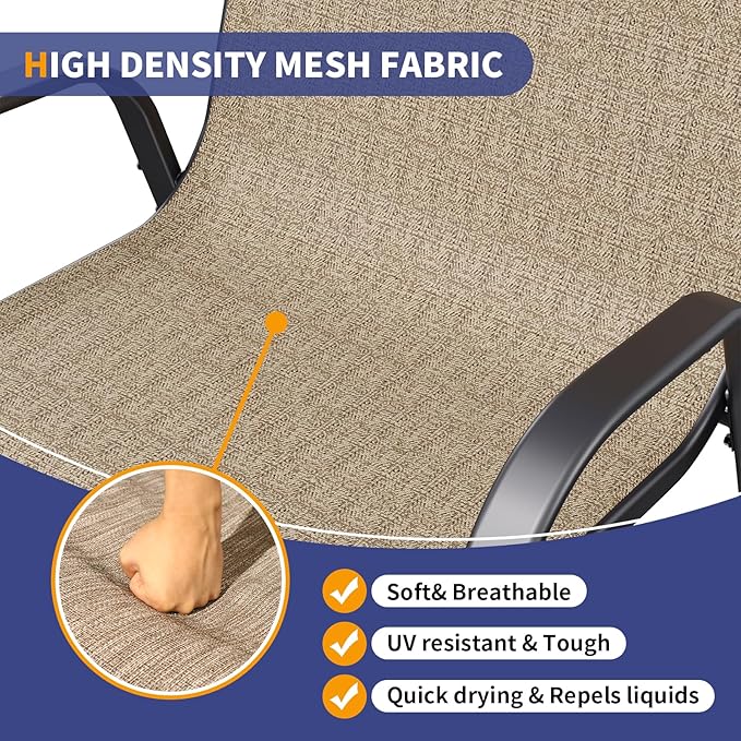 Amopatio 3 Piece Patio Set, Outdoor Stackable Dinging Chairs for All Weather, Breathable Garden Outdoor Furniture for Backyard Deck, Brown