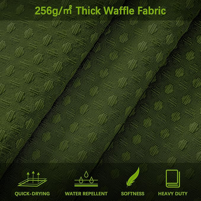 Deep Green Shower Curtain - Waffle Weave Fabric Heavy Duty Shower Curtain for Bathroom, Water Repellent Weighted 256GSM Hotel Quality Machine Washable Bath Curtains with 12 Hooks, 72Wx72H