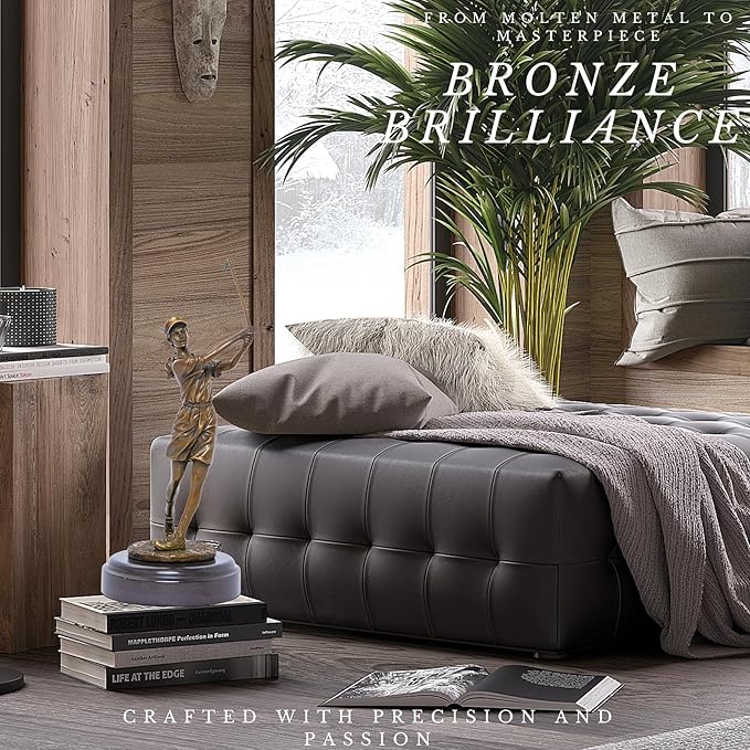 9.8" Bronze Golfer Girl Statue, Golf Figurines Bronze Statues and Sculptures Handmade Art Collectible for Home Office Decor