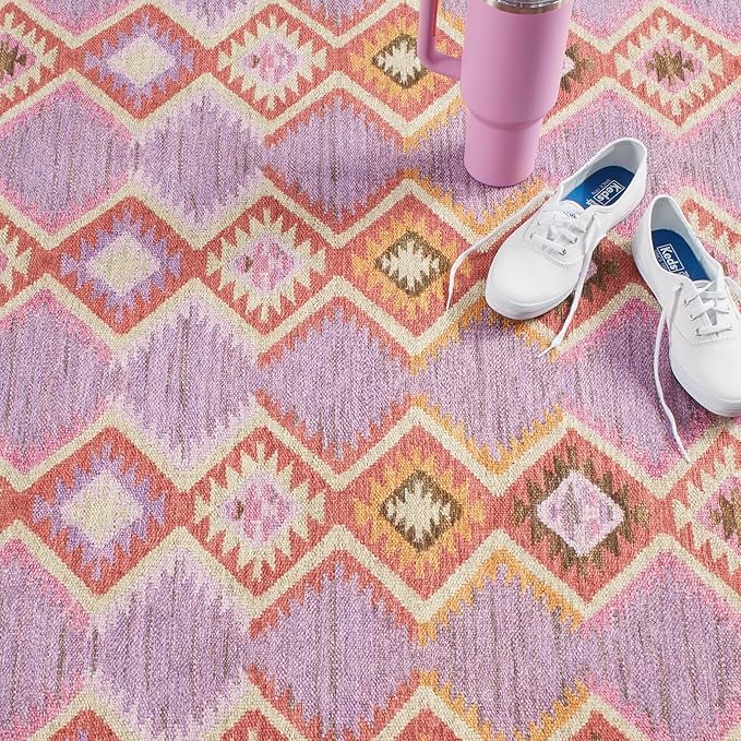 Dash & Albert Rhapsody Spice Machine Washable Rug, 5 X 8 Feet, Red/Purple Graphic Pattern - Premium Luxury Hotel Quality Soft Breathable Hypoallergenic Machine Washable Easy Care All Season