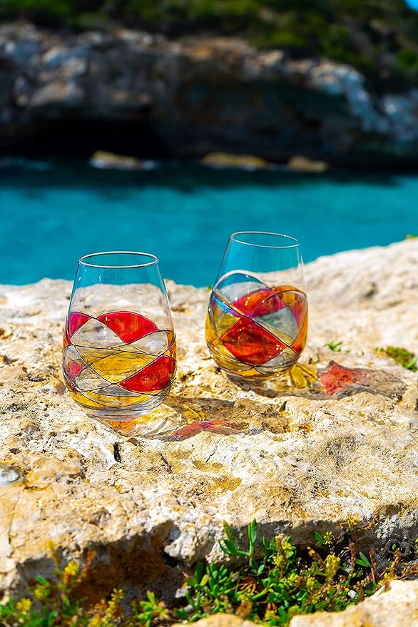 BARCELONA Stemless Wine Glasses – Hand‑Painted Set of 1 Unique Wine Gift for Wedding, Anniversary, Housewarming & Christmas • Sagrada Familia Style • Ideal for Women & Men