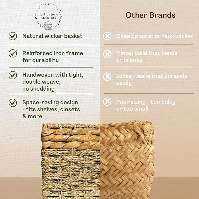 Small Wicker Baskets for Storage 2-Pack, Natural, Woven Baskets for Organizing Living Room, Pantry Baskets, Shelves - Small Size - 8x7x5.5 inches
