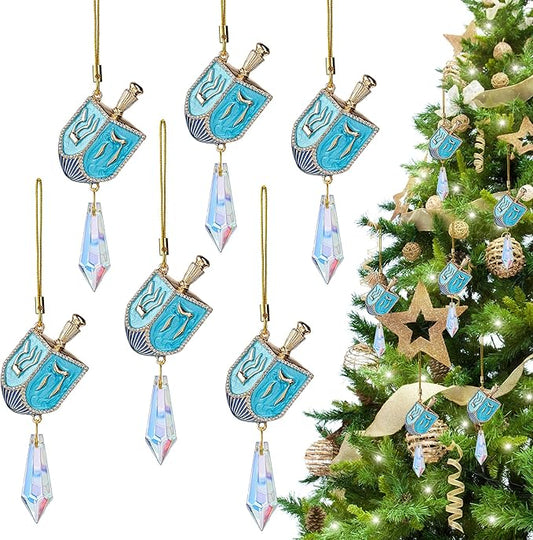 6 PCS Hanukkah Dreidel Hanging Ornaments, Crystal Suncatchers for Christmas Tree, Halloween & Hanukkah Decorations, Window Suncatchers & Gift