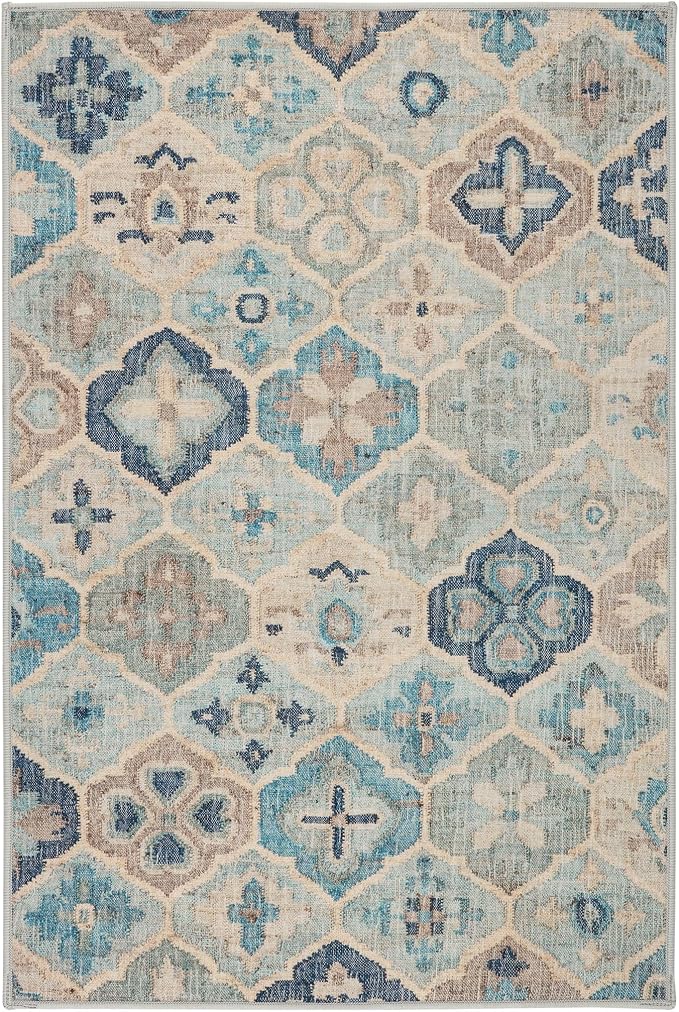 Dash and Albert Pali Machine Washable Area Rug - 2' x 3' Blue - Geometric Accent Rug - Anti-Slip Backing, Lightweight, Machine Washable, High Traffic Areas Kitchen, Mudroom, Laundry Room