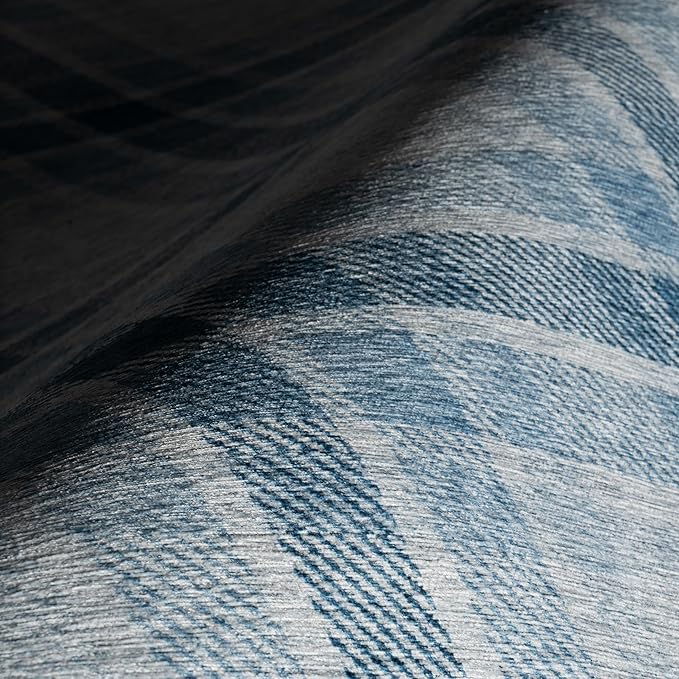 Dash & Albert Andri Plaid Blue Machine Washable Rug, 9.5 X 13.5 Feet, Blue/White Plaid Pattern