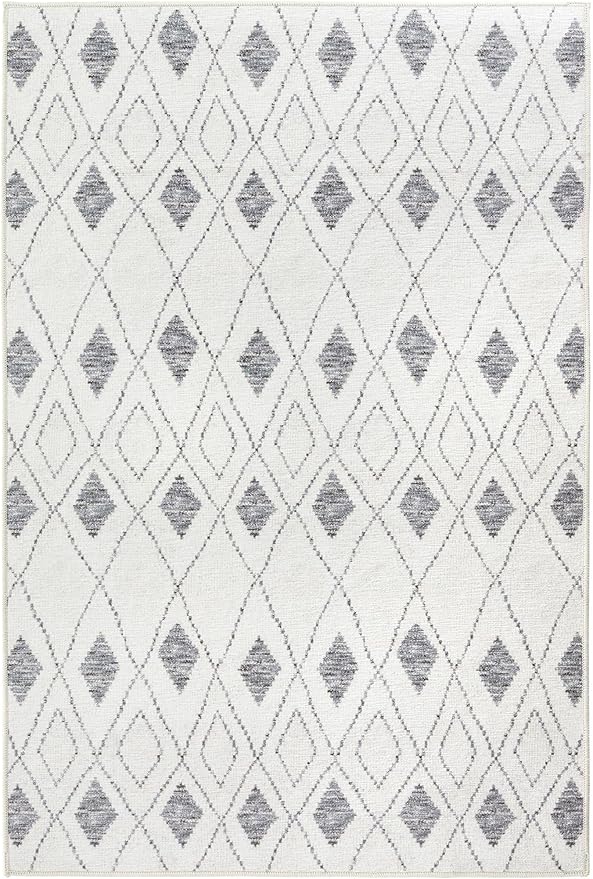 Dash & Albert Chandler Ivory Machine Washable Rug, 5 X 8 Feet, Ivory Geometric Pattern