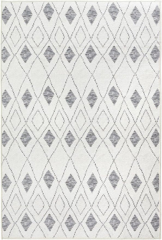 Dash & Albert Chandler Ivory Machine Washable Rug, 5 X 8 Feet, Ivory Geometric Pattern