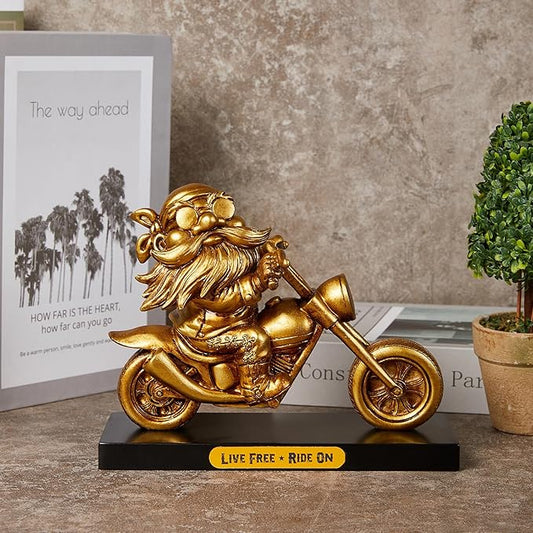 "Live Free Ride On 7.5'' Polyresin Motorcycle Rider Statue Valentine's Day Gift for Men Retro Cool Inspirational Motorcycle Rider Figurine JS0375B (Gold)