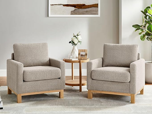 VANOMi Accent Chair 29.5" Reading Chair, Modern Living Room Chair with Thick Cushion&Wood Base, Comfy Upholstered Boucle Armchair, Single Sofa for Bedroom, Office, Camel Set of 2