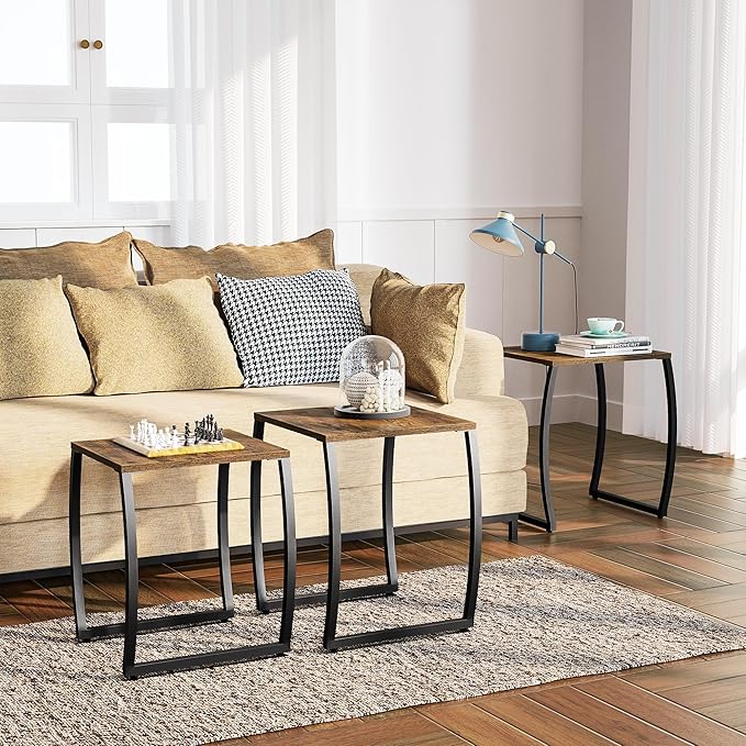 SRIWATANA Nesting Tables, Vintage Side End Tables Living Room, Coffee Snack Table Set of 3