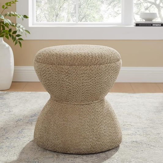 Multi-Functional Boucle Ottoman, Vanity Stool Chair, Sturdy Wooden Footstool, Suitable for Living Room, Bedroom, and Entryway, Without Installation, Camel