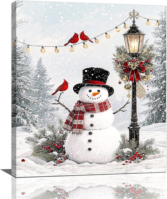 Zyphren Snowman Wall Art Winter Picture Wall Decor Christmas Canvas Print Snowman Painting Home Artwork Gifts for Living Room Bedroom Bathroom 20"x24"