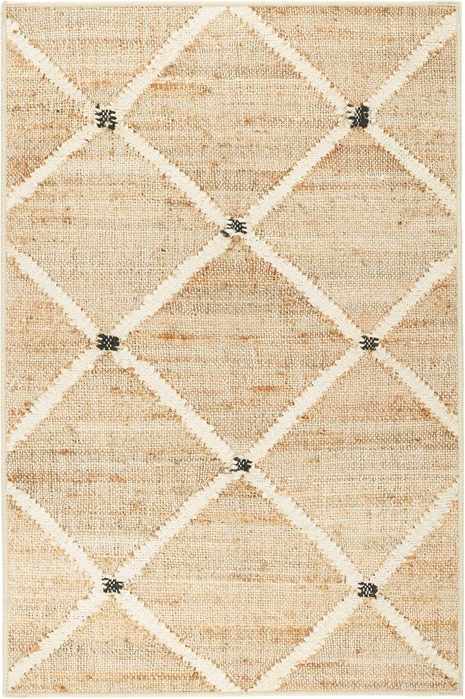Dash and Albert Kali Machine Washable Area Rug - 5' x 8' Natural - Diamond Accent Rug - Anti-Slip Backing, Lightweight, Machine Washable, High Traffic Areas Kitchen, Mudroom, Laundry Room