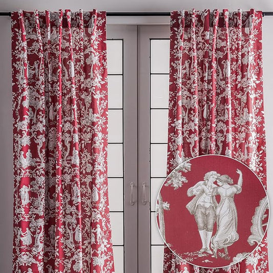 Maison d' Hermine Curtains for Living Room 100% Cotton 84 inch Length Two Panels Light Filtering Toile Curtains for Bedroom Windows with Rod and Loop Pockets Drapes (Joli Jouy Red, 50" W x 84" L)