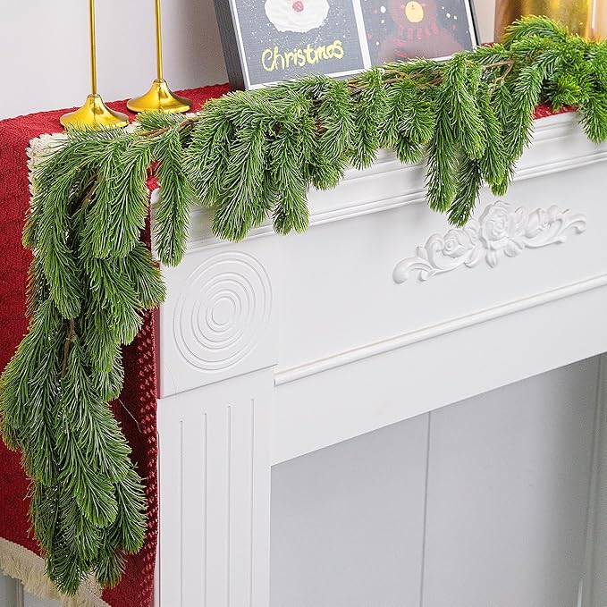 6 Ft Dense Christmas Norfolk Pine Garland, Single Fork Norfolk Pine Realistic Touch Garland Ornament, Artificial Pines Greenery Garlands for Christmas Holiday Mantle Fireplace Table Home Decor