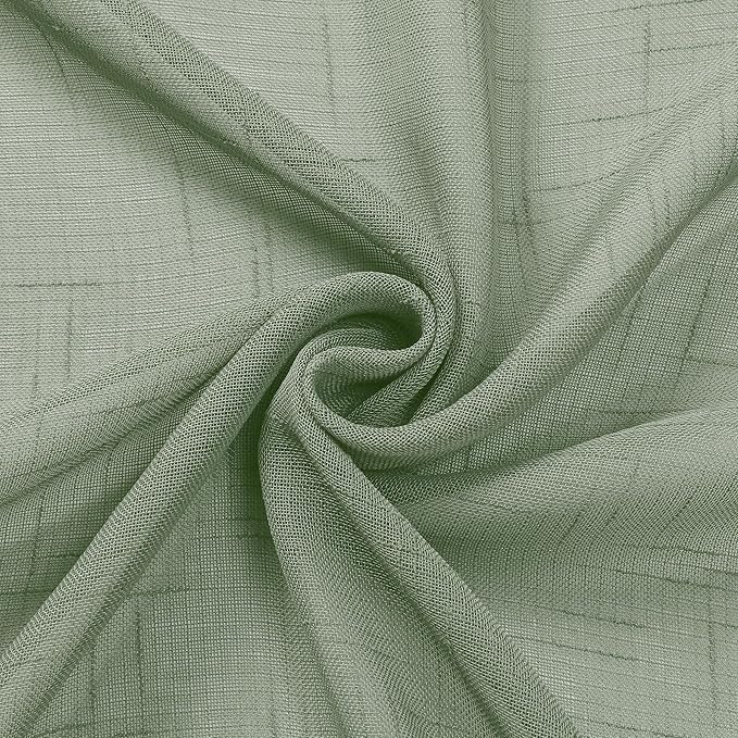 Aiyufeng Kirei 36 Inch Sage Green Linen Sheer Curtains - Faux Linen Semi Transparent Window Drapes Privacy UV Protection Short Curtains for Living Room, Home Office, Car, Kitchen, 30Wx36L, 2 Pcs