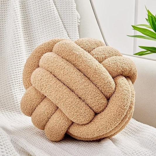 Uvvyui Knot Pillow Ball, Soft Home Decorative Pillows, Round Throw Pillow, Handmade Knotted Plush Pillow, Round Boucle Pillow Cushion (14 Inches Khaki)