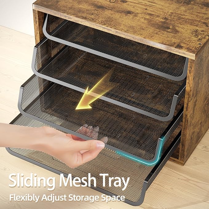 Simple Trending Desk File Organizers, 4-Tier Letter Tray Paper Organizer with File Holder, Wooden Paper Sorter for Office Supplies, Rustic Brown